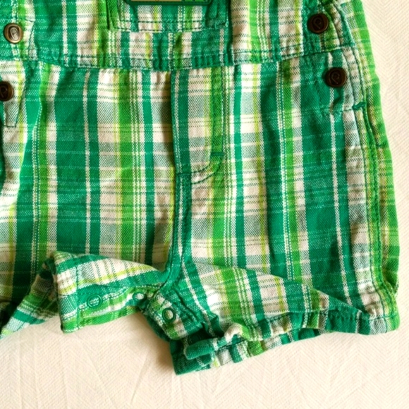 please mum woven cotton green plaid shortalls 0-3 months baby - Picture 3 of 6